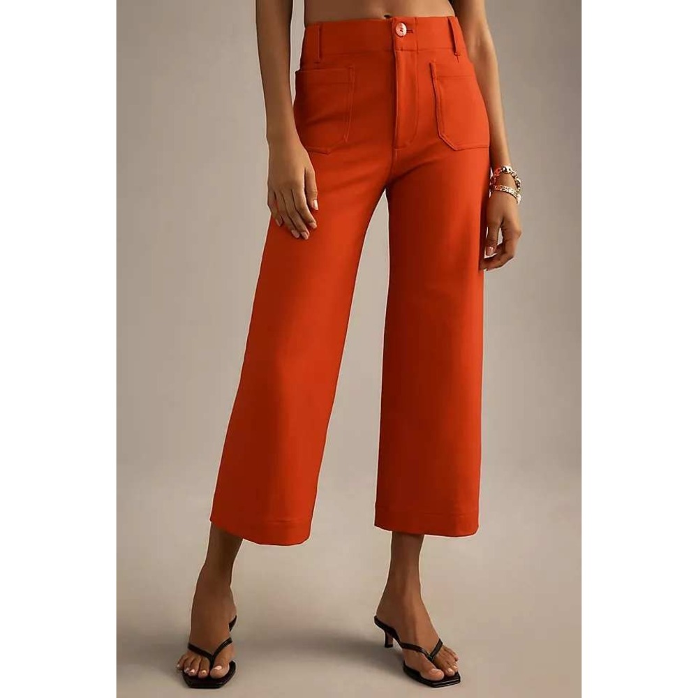 Maeve Pants The Colette 30 Orange Wide Leg Linen Blend High Rise Cropped
